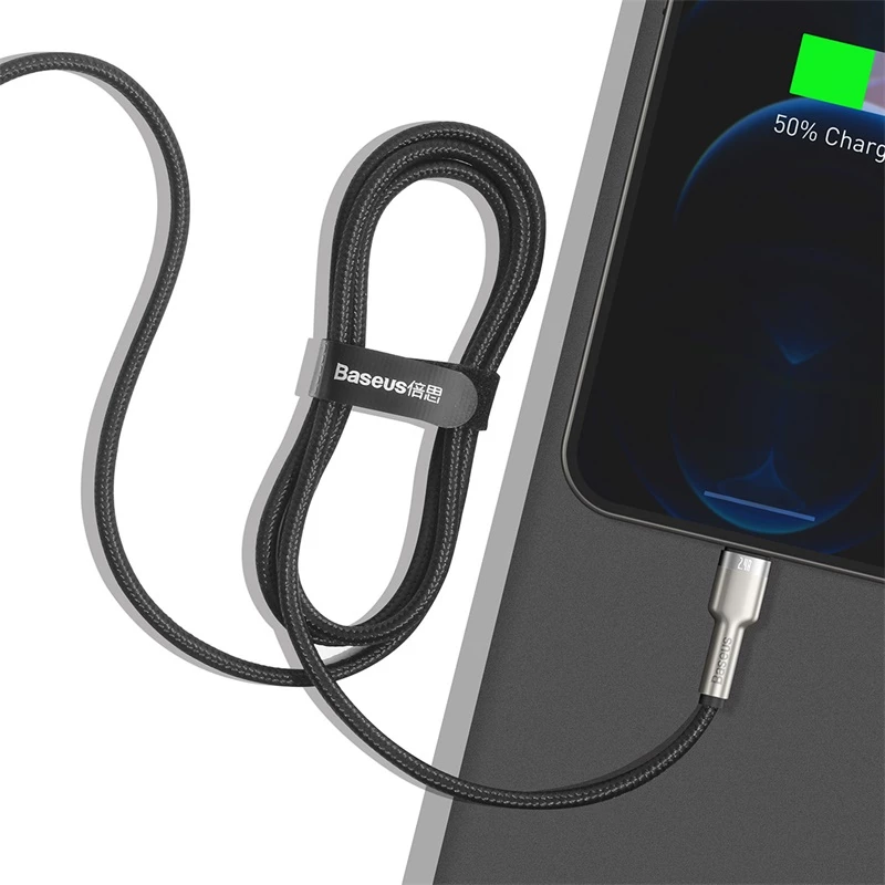 BASEUS Fast Charge Cafule duomenų perdavimo laidas - USB Type-A į Lightning - 480Mbps (2.4A PD) - 1m - juodas
