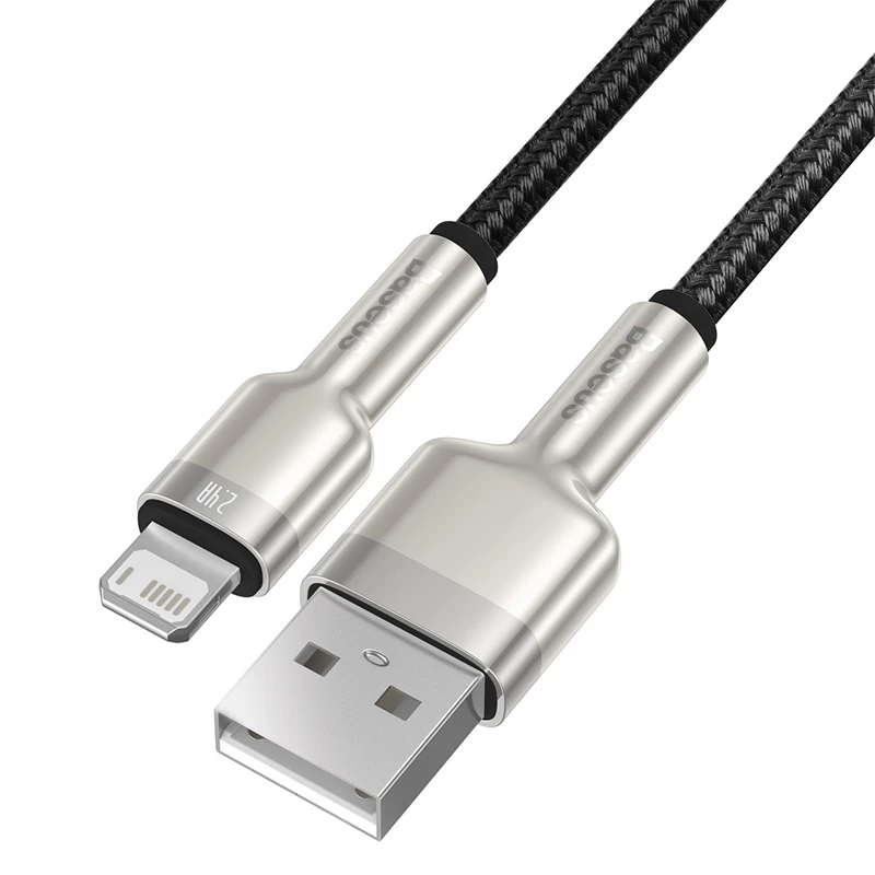 BASEUS Fast Charge Cafule duomenų perdavimo laidas - USB Type-A į Lightning - 480Mbps (2.4A PD) - 1m - juodas