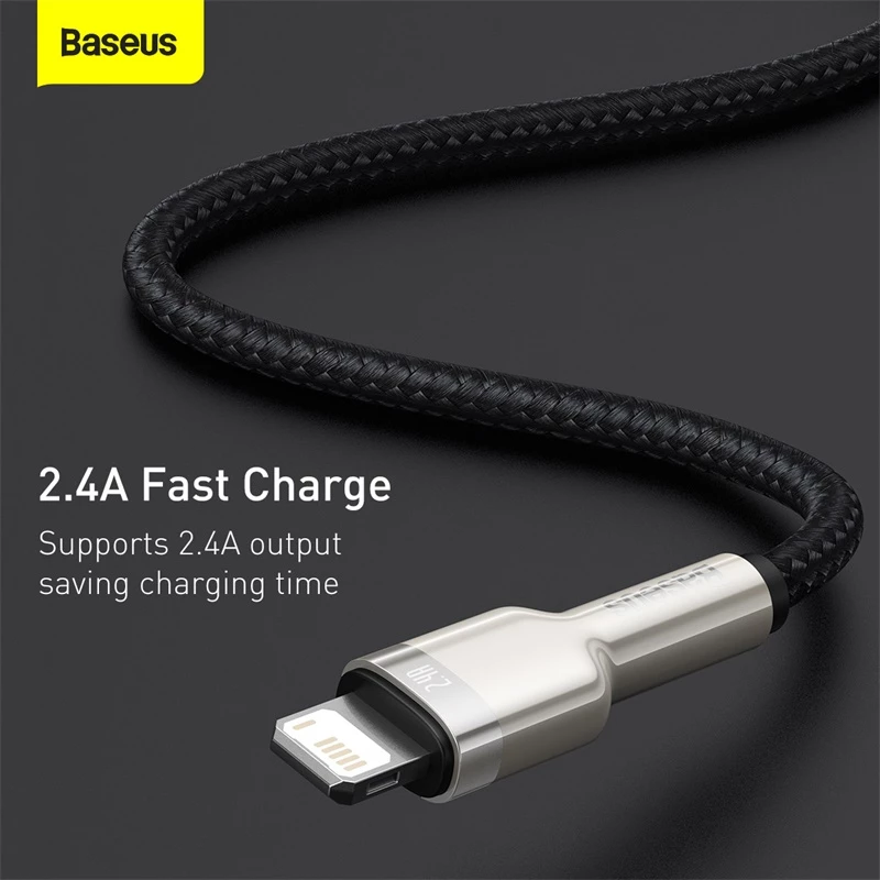 BASEUS Fast Charge Cafule duomenų perdavimo laidas - USB Type-A į Lightning - 480Mbps (2.4A PD) - 1m - juodas
