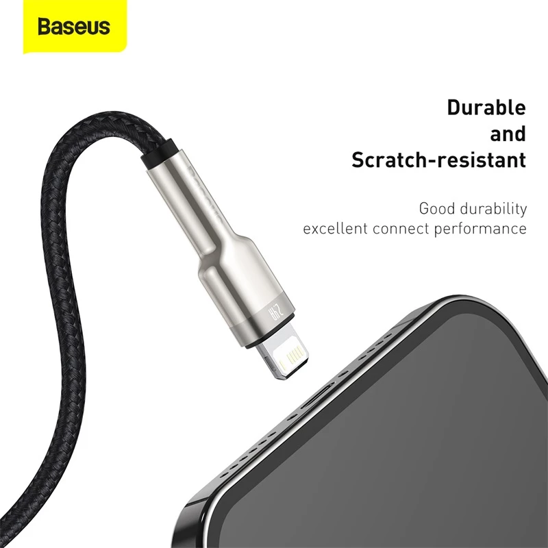 BASEUS Fast Charge Cafule duomenų perdavimo laidas - USB Type-A į Lightning - 480Mbps (2.4A PD) - 1m - juodas