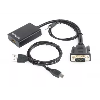 GEMBIRD VGA į HDMI adapterio laidas, maitinamas per USB, 15 cm – juodas