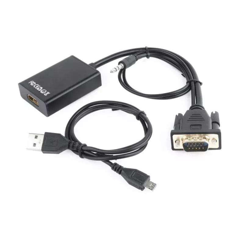 GEMBIRD VGA į HDMI adapterio laidas, maitinamas per USB, 15 cm – juodas