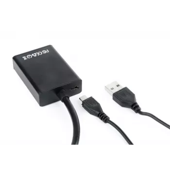 GEMBIRD VGA į HDMI adapterio laidas, maitinamas per USB, 15 cm – juodas