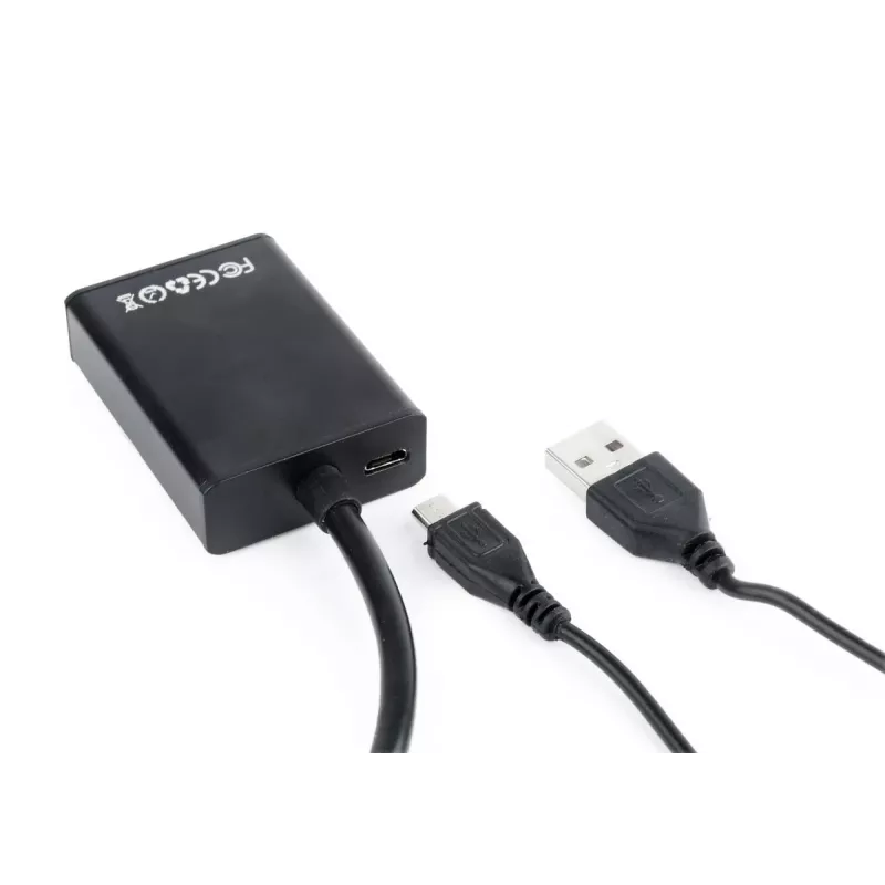 GEMBIRD VGA į HDMI adapterio laidas, maitinamas per USB, 15 cm – juodas