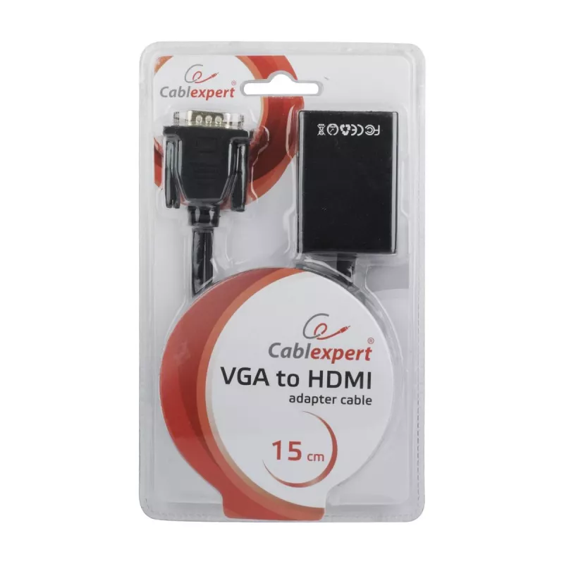 GEMBIRD VGA į HDMI adapterio laidas, maitinamas per USB, 15 cm – juodas