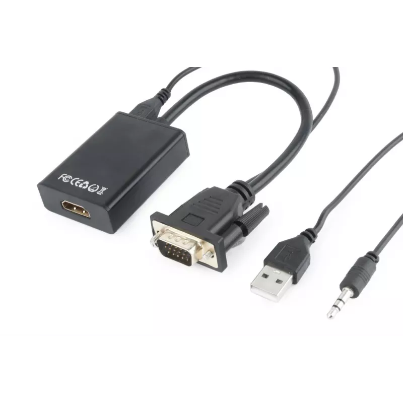 GEMBIRD VGA į HDMI adapterio laidas, maitinamas per USB, 15 cm – juodas