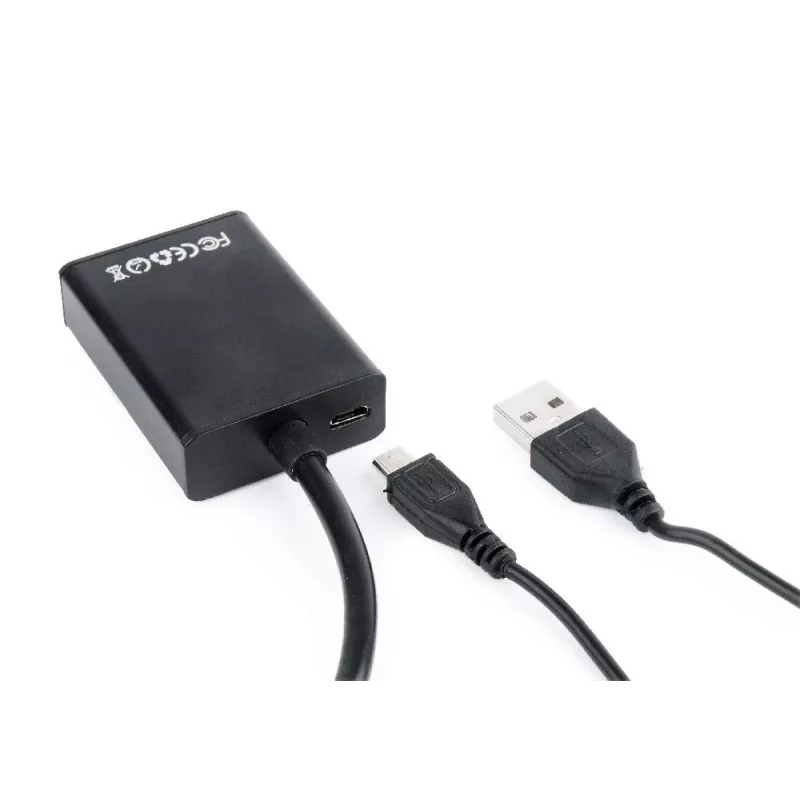 GEMBIRD VGA į HDMI adapterio laidas, maitinamas per USB, 15 cm – juodas