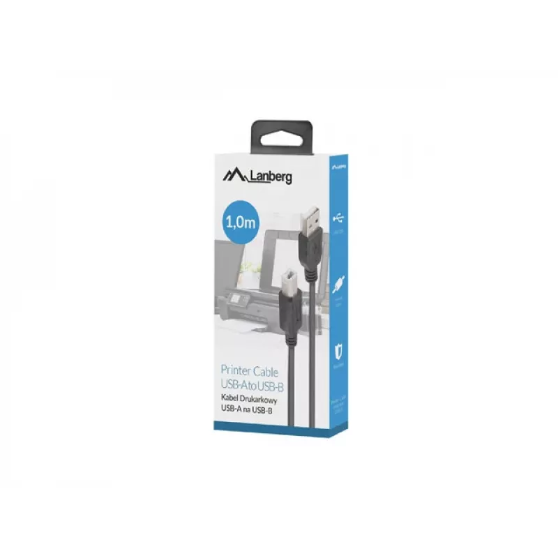 LANBERG USB-a(m)->USB-b(m) 2.0 kabelis 1 m juodas, feritinis, dėžutė