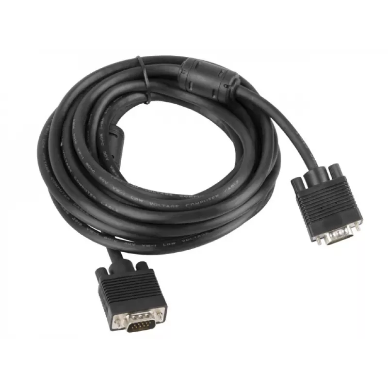 VGA laidas LANBERG CA-VGAC-10CC-0050-B, 5 m, kištukas-kištukas, PVC apvalkalas, ferito karoliukas, juodas