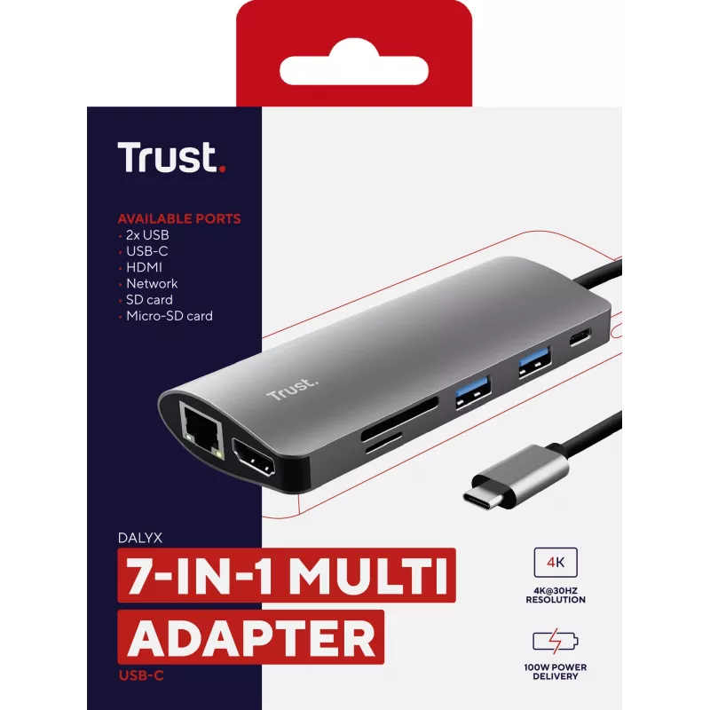 “Trust Dalyx” sąsajos plokštės / adapteris Vidinė HDMI, RJ-45, USB 3.2 Gen 1 (3.1 Gen 1)