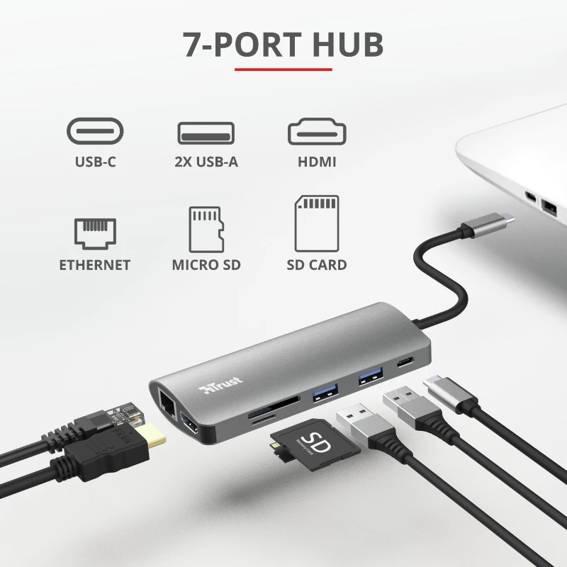 “Trust Dalyx” sąsajos plokštės / adapteris Vidinė HDMI, RJ-45, USB 3.2 Gen 1 (3.1 Gen 1)