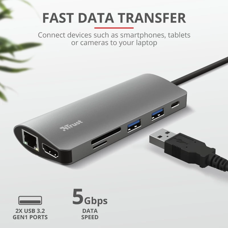 “Trust Dalyx” sąsajos plokštės / adapteris Vidinė HDMI, RJ-45, USB 3.2 Gen 1 (3.1 Gen 1)