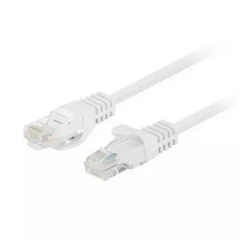 Tinklo komutacinis kabelis LANBERG Cat6 U/UTP 1 m, RJ-45 kištukas–kištukas, suvyta gija, baltas