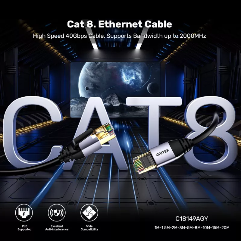 UNITEK Unitek eterneto kabelis RJ-45 LAN Cat.8 (S/FTP) 1 m