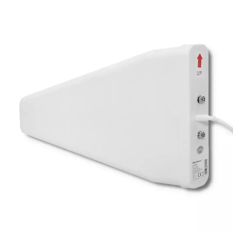 Lauko 4G LTE antena QOLTEC 57021 — 18 dBi stiprinimas, 600–2700 MHz, 50 Ω, 50 W, baltas plastikinis korpusas