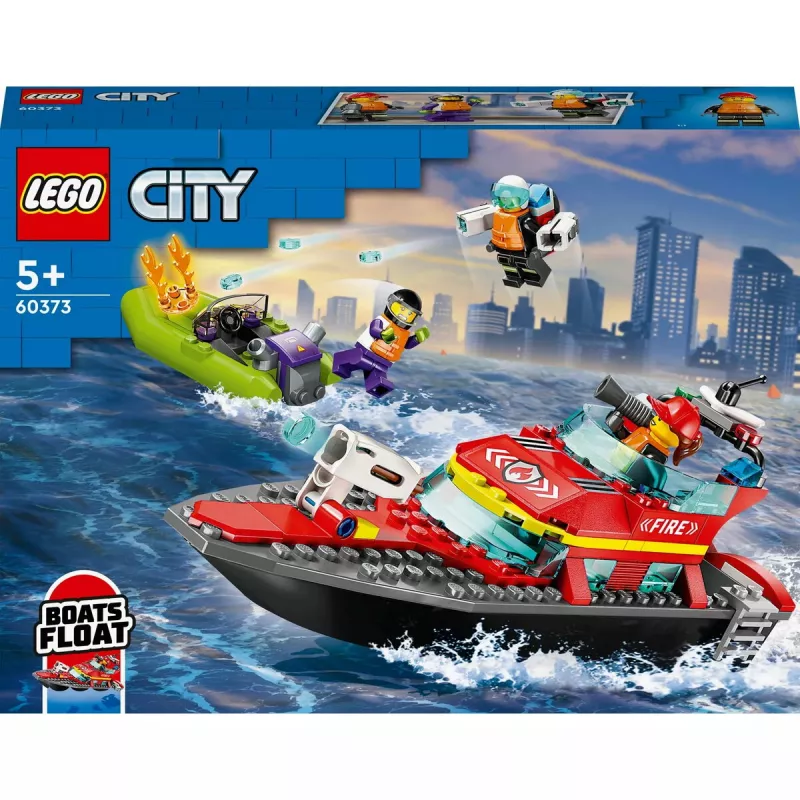 LEGO žaidimų rinkinys „Gaisrinis gelbėjimo laivas 60373“ — „City“ serija, 144 dalys, 3 minifigūrėlės, amžius 5+, matmenys 80×230×70 mm