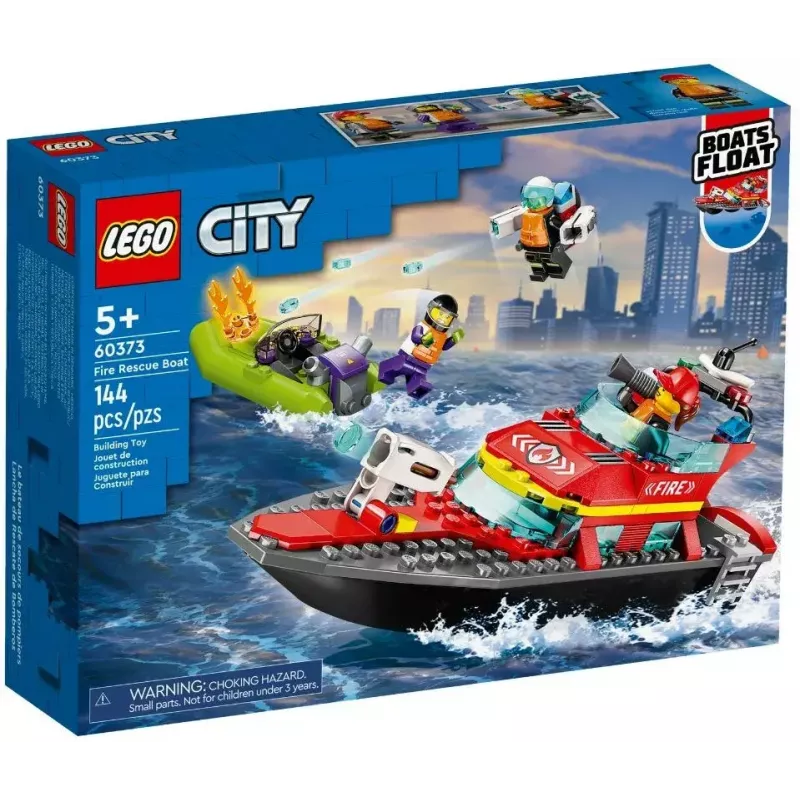LEGO žaidimų rinkinys „Gaisrinis gelbėjimo laivas 60373“ — „City“ serija, 144 dalys, 3 minifigūrėlės, amžius 5+, matmenys 80×230×70 mm
