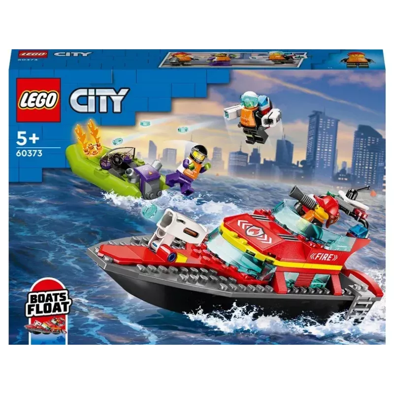 LEGO žaidimų rinkinys „Gaisrinis gelbėjimo laivas 60373“ — „City“ serija, 144 dalys, 3 minifigūrėlės, amžius 5+, matmenys 80×230×70 mm