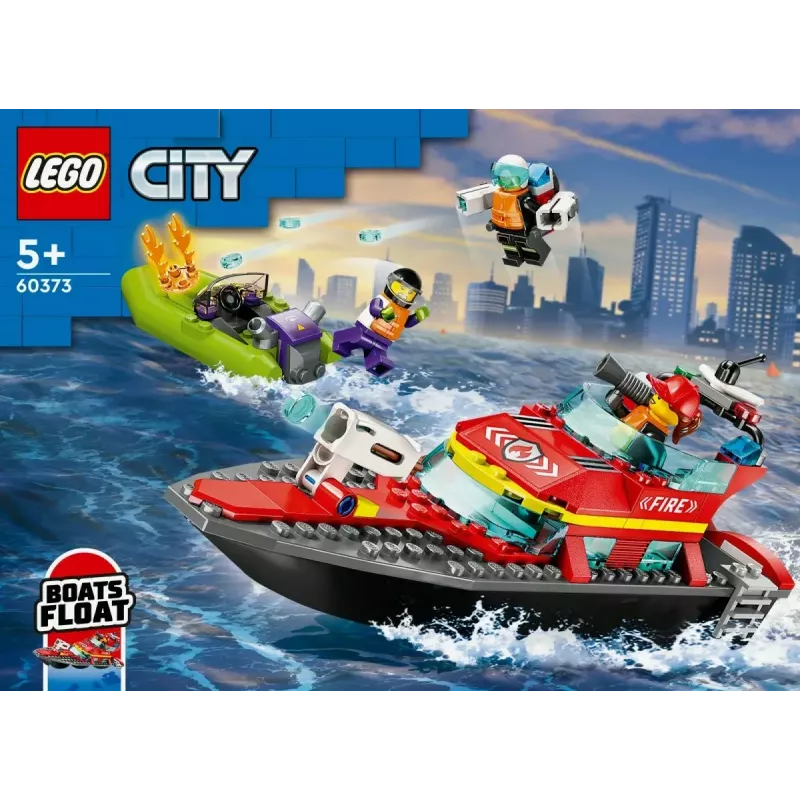 LEGO žaidimų rinkinys „Gaisrinis gelbėjimo laivas 60373“ — „City“ serija, 144 dalys, 3 minifigūrėlės, amžius 5+, matmenys 80×230×70 mm