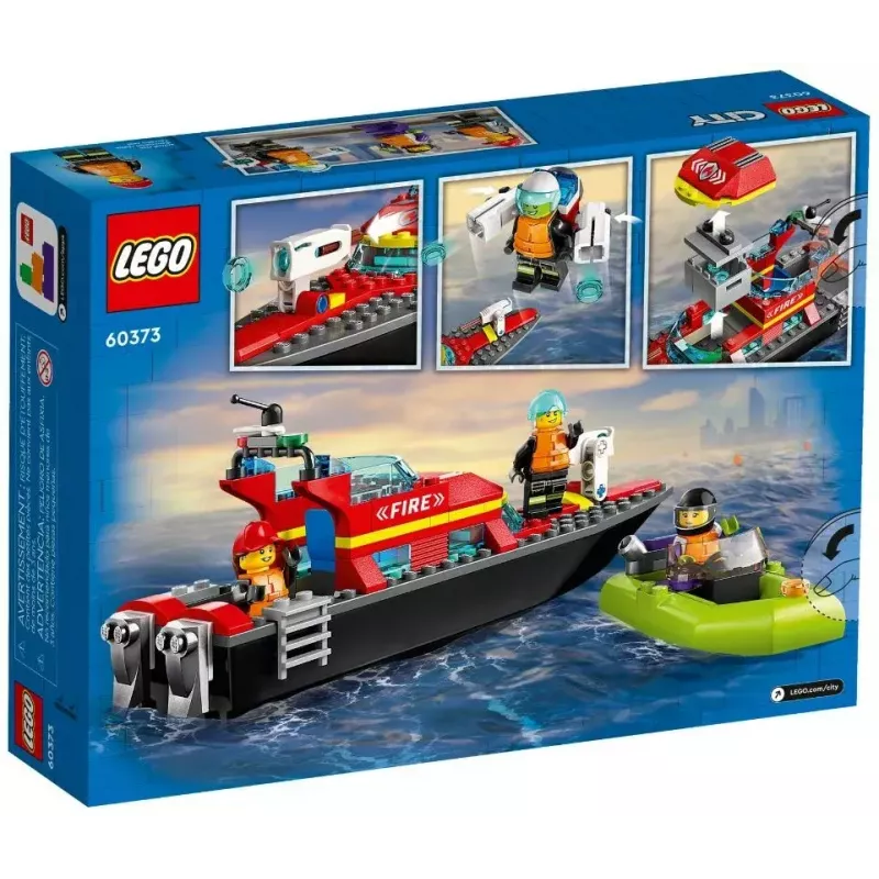 LEGO žaidimų rinkinys „Gaisrinis gelbėjimo laivas 60373“ — „City“ serija, 144 dalys, 3 minifigūrėlės, amžius 5+, matmenys 80×230×70 mm