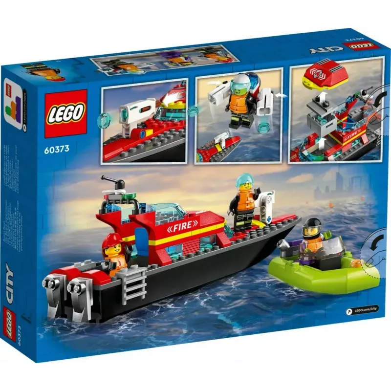 LEGO žaidimų rinkinys „Gaisrinis gelbėjimo laivas 60373“ — „City“ serija, 144 dalys, 3 minifigūrėlės, amžius 5+, matmenys 80×230×70 mm