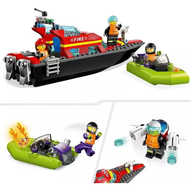 LEGO žaidimų rinkinys „Gaisrinis gelbėjimo laivas 60373“ — „City“ serija, 144 dalys, 3 minifigūrėlės, amžius 5+, matmenys 80×230×70 mm