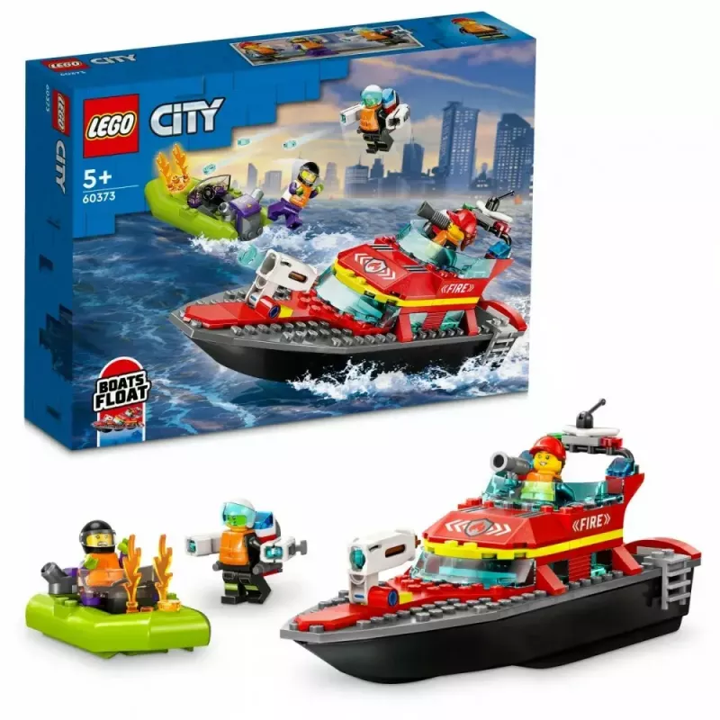 LEGO žaidimų rinkinys „Gaisrinis gelbėjimo laivas 60373“ — „City“ serija, 144 dalys, 3 minifigūrėlės, amžius 5+, matmenys 80×230×70 mm