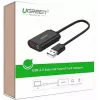 Išorinis USB 2.0 garso adapteris UGREEN 30724 — 2.0 stereo, ausinių išvestis, mikrofono įvestis, 0,15 m laidas, juodas