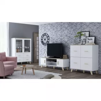 Indauja cama meble LOTTA 110 4D — 4 durelės, 6 lentynos, Sonoma ąžuolo viršus, 1100×540×1190 mm