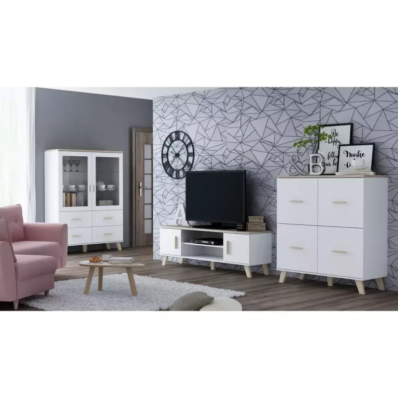 Indauja cama meble LOTTA 110 4D — 4 durelės, 6 lentynos, Sonoma ąžuolo viršus, 1100×540×1190 mm