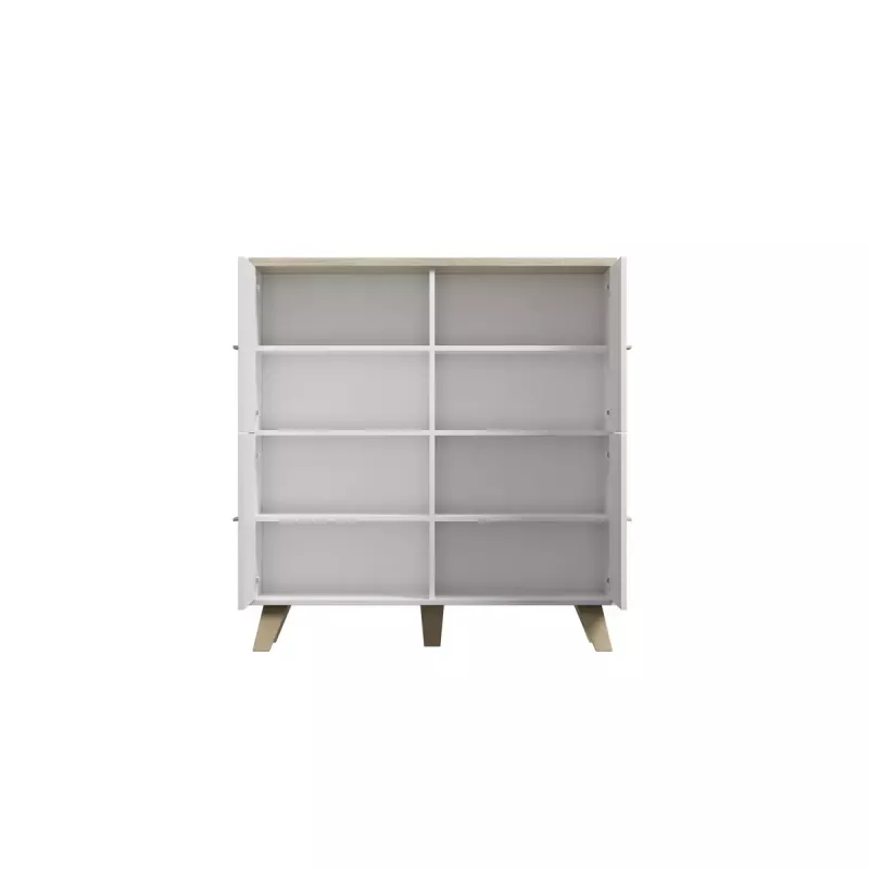 Indauja cama meble LOTTA 110 4D — 4 durelės, 6 lentynos, Sonoma ąžuolo viršus, 1100×540×1190 mm