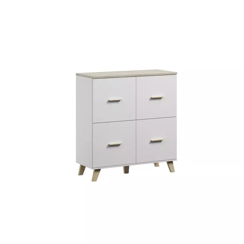 Indauja cama meble LOTTA 110 4D — 4 durelės, 6 lentynos, Sonoma ąžuolo viršus, 1100×540×1190 mm