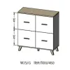 Indauja cama meble LOTTA 110 4D — 4 durelės, 6 lentynos, Sonoma ąžuolo viršus, 1100×540×1190 mm