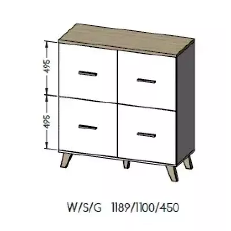 Indauja cama meble LOTTA 110 4D — 4 durelės, 6 lentynos, Sonoma ąžuolo viršus, 1100×540×1190 mm