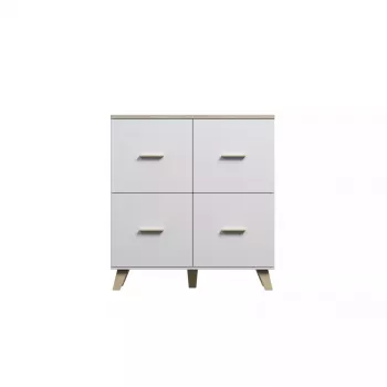 Indauja cama meble LOTTA 110 4D — 4 durelės, 6 lentynos, Sonoma ąžuolo viršus, 1100×540×1190 mm