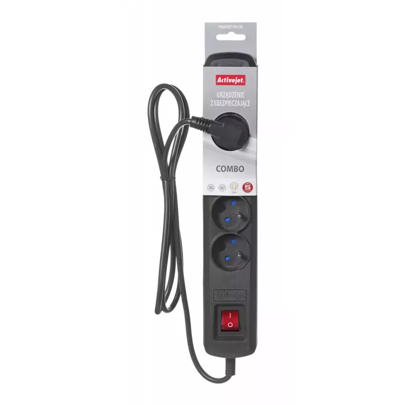 Kištukinis lizdas ActiveJet ACJ COMBO 5G 1,5M — 5x Type E lizdai, 1,5 m laidas, 2300 W, 10 A, Type E kištukas