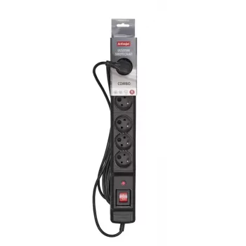 Maitinimo lizdas ActiveJet COMBO 6GN 3M — 6 Type E lizdų, 3 m laidas, 10 A, 230 V, skirtas montuoti patalpoje ant sienos/grindų, juodas