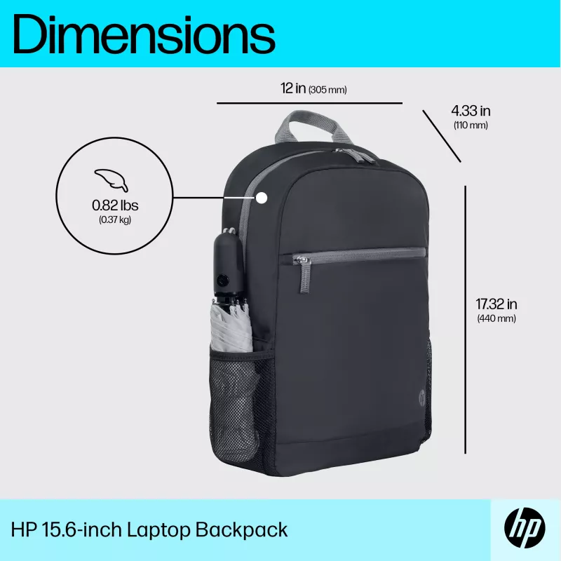HP 15,6 colių nešiojamojo kompiuterio kuprinė, kuprinė, 370 g
