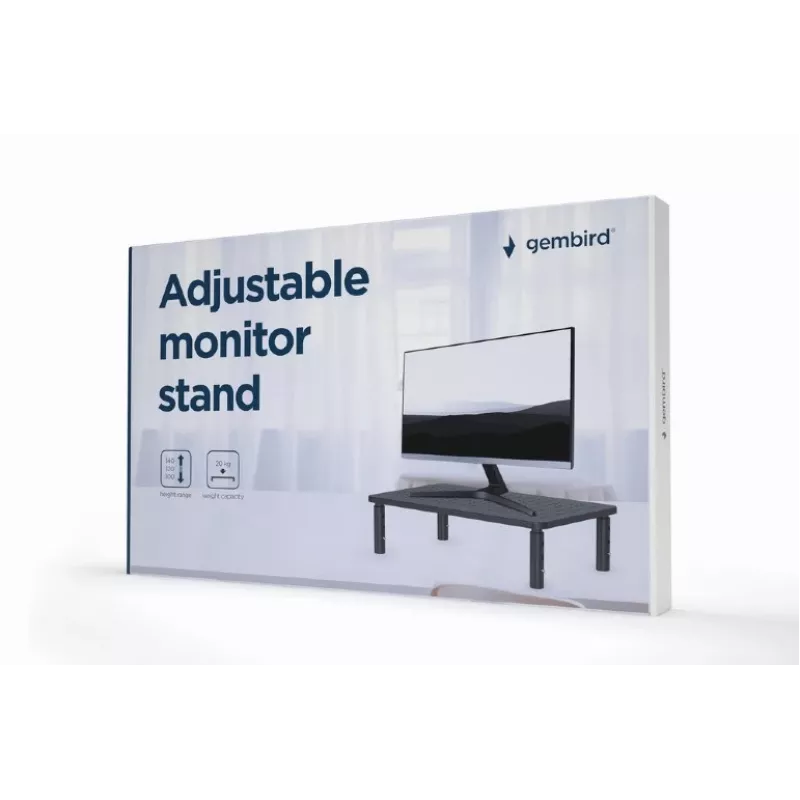 Laisvai pastatomas stalinis monitoriaus laikiklis GEMBIRD MS-TABLE-01 — vienas ekranas, 20 kg talpa, juodas, rankinis aukščio reguliavimas 100–140 mm