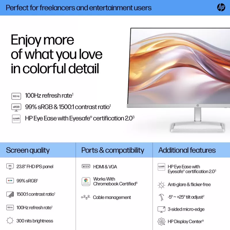 HP stalinis monitorius – 5 serija 524sf – 24 colių – 1920x1080 (FHD) – IPS
