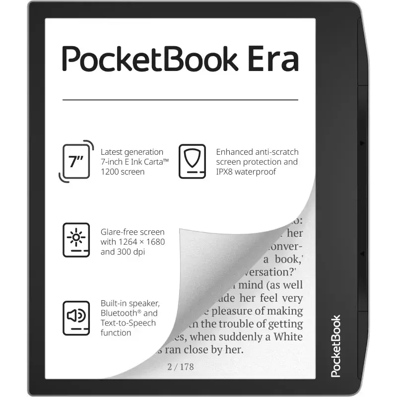 E. knygų skaityklė PocketBook 700 Era — 7 colių E Ink Carta jutiklinis ekranas, 16 GB, apšvietimas, Bluetooth, atspari vandeniui