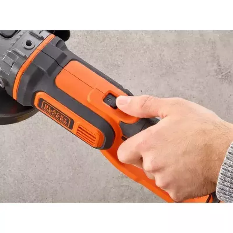 Kampinis šlifuoklis Juoda & Decker BCG720N — belaidis 18V Li-Ion, 12,5 cm diskas, iki 8600 aps./min., 3 rankenos padėtys