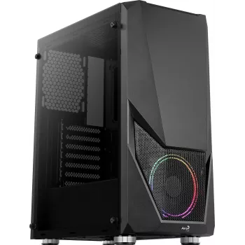 Kompiuterio korpusas AEROCOOL Zauron Midi Tower Juoda — Midi-Tower, šoninis langas, palaiko ATX/microATX/Mini-ITX, maks. GPU 32,5 cm, CPU aušintuvo aukštis 166 mm, 2x 3,5 colio lizdų, 4x 2,5 colio lizdų