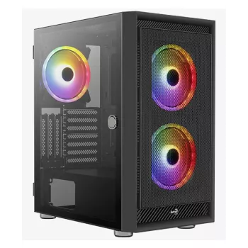 PC Midi Tower korpusas AEROCOOL Graphite‑G‑BK‑v2 — juodas, ATX/Micro‑ATX/Mini‑ITX, priekyje 2×140 mm+gale 1×140 mm