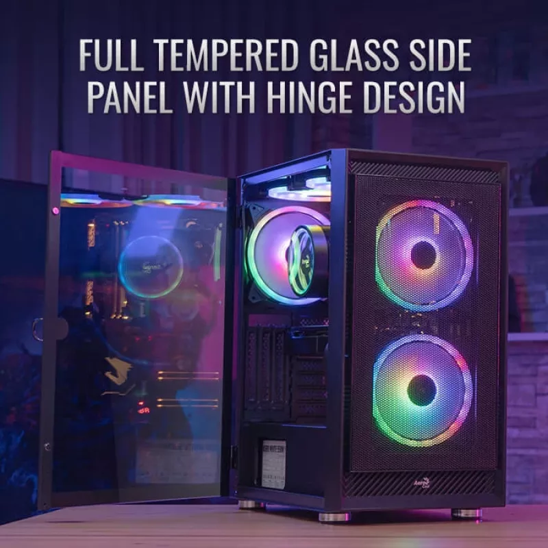PC Midi Tower korpusas AEROCOOL Graphite‑G‑BK‑v2 — juodas, ATX/Micro‑ATX/Mini‑ITX, priekyje 2×140 mm+gale 1×140 mm