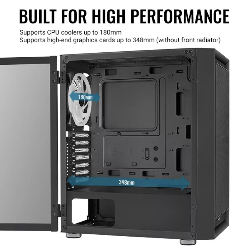 PC Midi Tower korpusas AEROCOOL Graphite‑G‑BK‑v2 — juodas, ATX/Micro‑ATX/Mini‑ITX, priekyje 2×140 mm+gale 1×140 mm