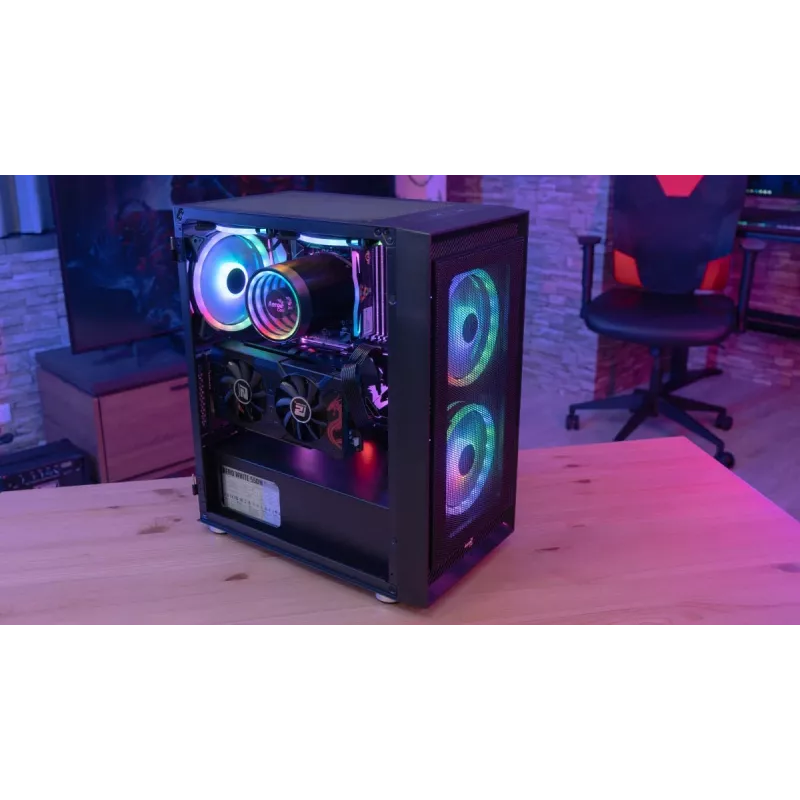 PC Midi Tower korpusas AEROCOOL Graphite‑G‑BK‑v2 — juodas, ATX/Micro‑ATX/Mini‑ITX, priekyje 2×140 mm+gale 1×140 mm