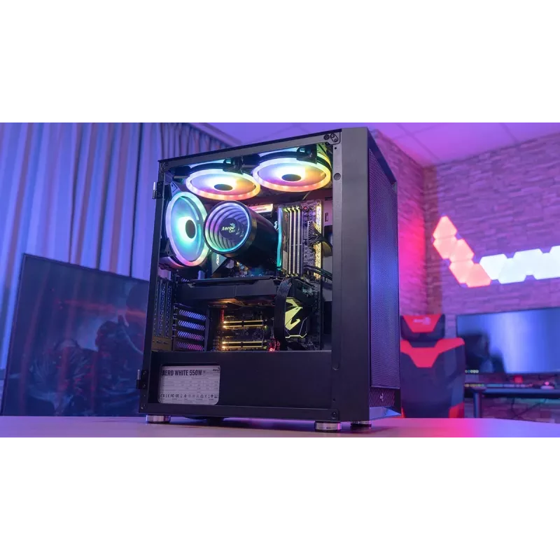 PC Midi Tower korpusas AEROCOOL Graphite‑G‑BK‑v2 — juodas, ATX/Micro‑ATX/Mini‑ITX, priekyje 2×140 mm+gale 1×140 mm