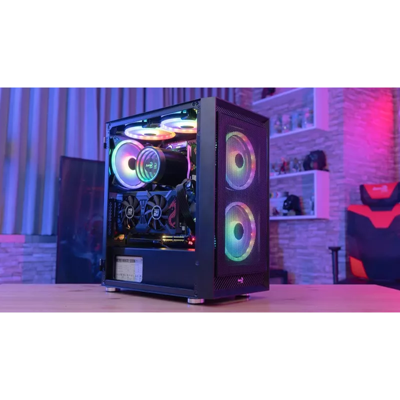 PC Midi Tower korpusas AEROCOOL Graphite‑G‑BK‑v2 — juodas, ATX/Micro‑ATX/Mini‑ITX, priekyje 2×140 mm+gale 1×140 mm