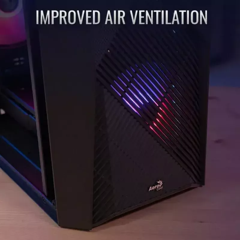 PC korpusas AEROCOOL Raider Mini G V3 Mini-ITX / microATX, juodas, šoninis langas, žalias LED, maks. GPU 285 mm, CPU aušintuvas 159 mm